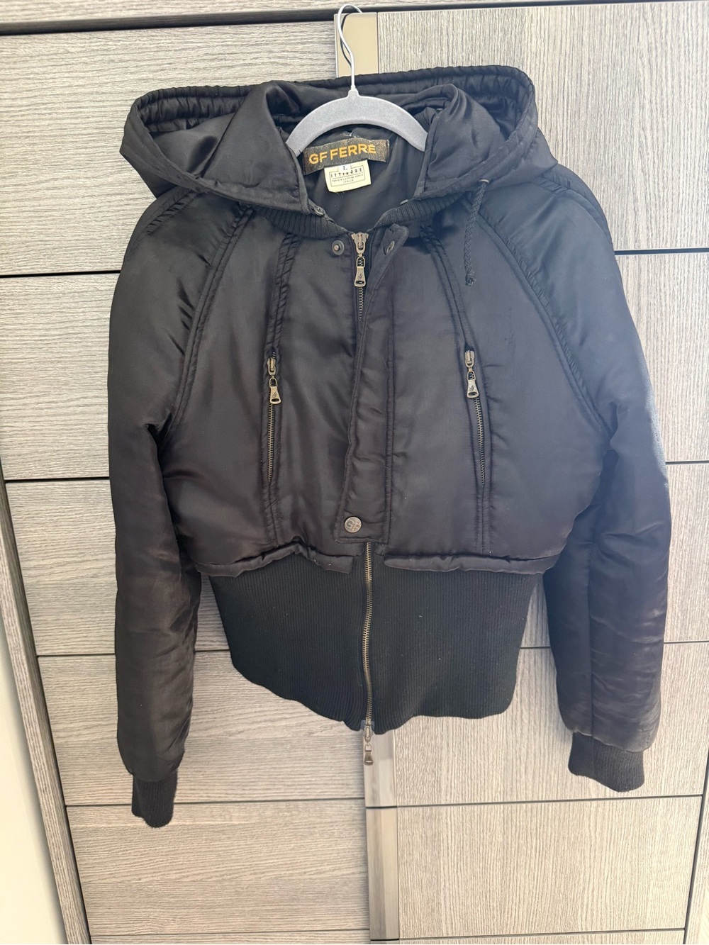 Gianfranco Ferre Black Hooded Cropped Bomber Jacket